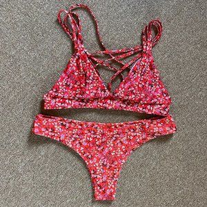 Kulani Kinis Zulu Bikini Triangle Cross Back Bikini Top and Cheeky Bottoms (L)